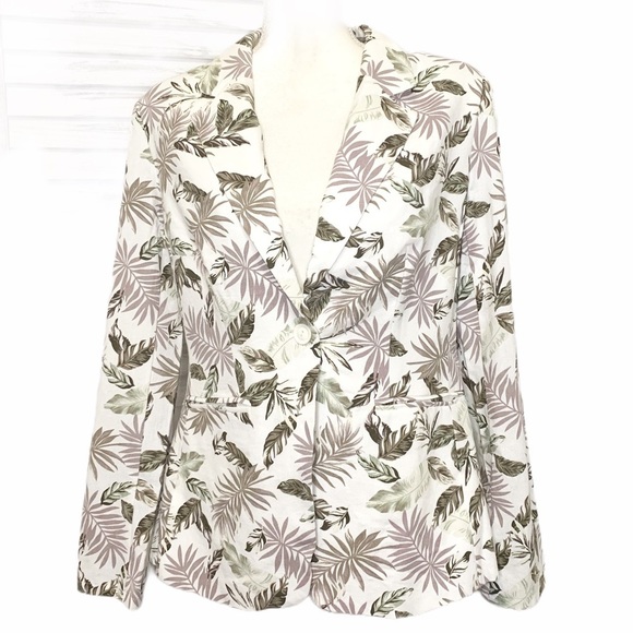 Solitaire Jackets & Blazers - Solitaire Linen Palm Leaf Blazer White/Plum NWT L